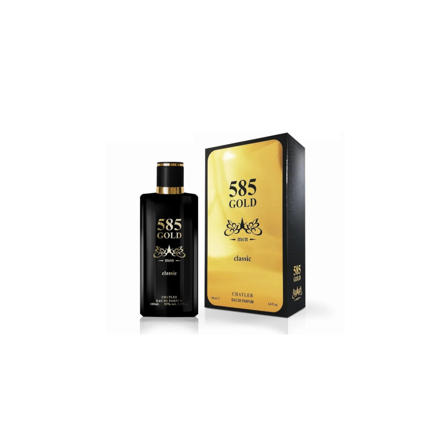 Frasco e caixa de 585 Gold Classic da Chatler, Eau de Parfum para homem de 100 ml